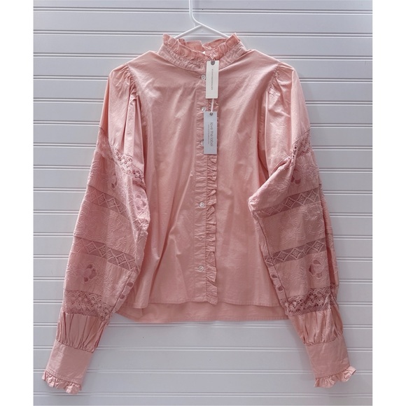 Anthropologie x Love The Label Puff Sleeve Lace Button Down Blouse NWT Size XS - Picture 6 of 12